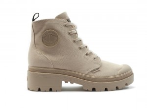 Beige Brown Palladium Pallabase Twill Women Boots | Saudi Arabia-AQ1482697