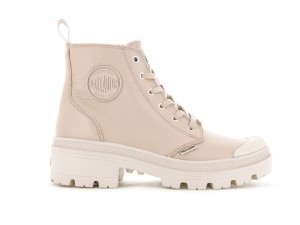 Beige Palladium Pallabase Leather Women Boots | Saudi Arabia-XB1783645