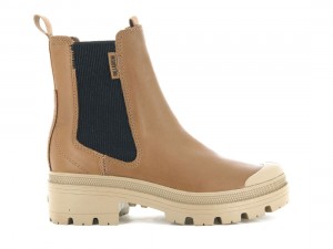 Brown Palladium Pallabase Chelsea Leather Women Boots | Saudi Arabia-FL8274619