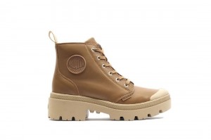 Brown Palladium Pallabase Leather Women Boots | Saudi Arabia-PR5901427