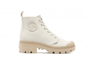 Cream Palladium Pallabase Leather Women Boots | Saudi Arabia-VC6497520