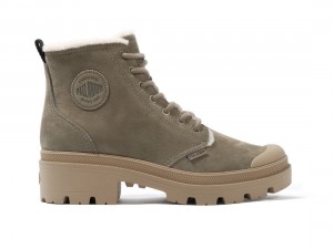 Dark Green Palladium Pallabase Nubuck Zip Wl Women Winter Boots | Saudi Arabia-JO9251673