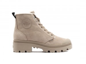Khaki Palladium Pallabase Nubuck Zip Wl Women Winter Boots | Saudi Arabia-ZM6185234