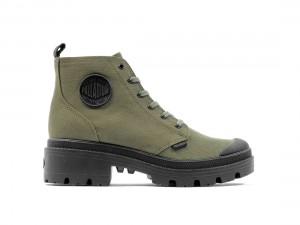 Olive Palladium Pallabase Twill Women Boots | Saudi Arabia-UA0537849