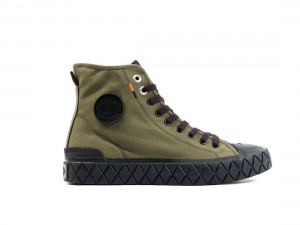 Olive / Black Palladium Palla Ace Canvas Mid Men Sneakers | Saudi Arabia-IH6512340